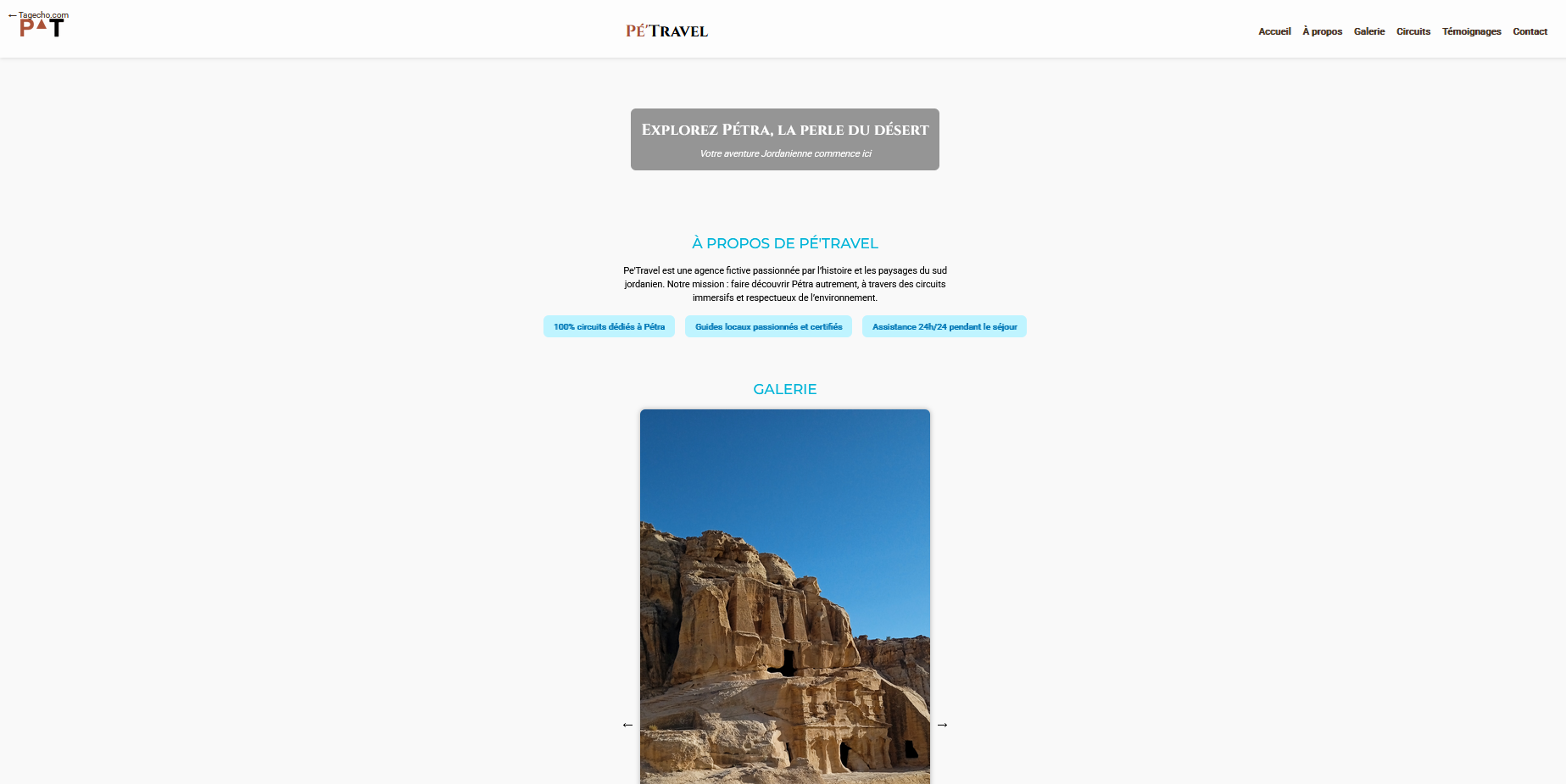 Screen du site Pé'Travel